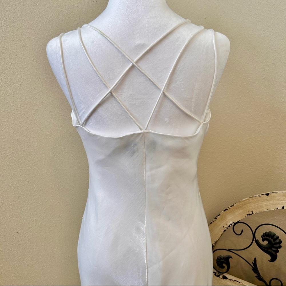Y2K Beaded Slip Dress Vintage Silky Maxi Sex and the City Style - Picture 7 of 11